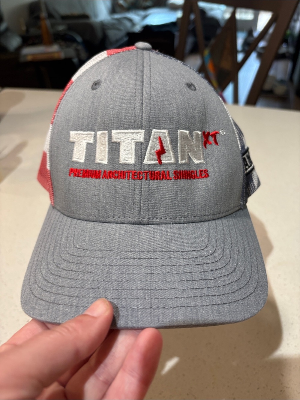 Titan Two-Tone Gray & Red Embroidered Trucker Cap